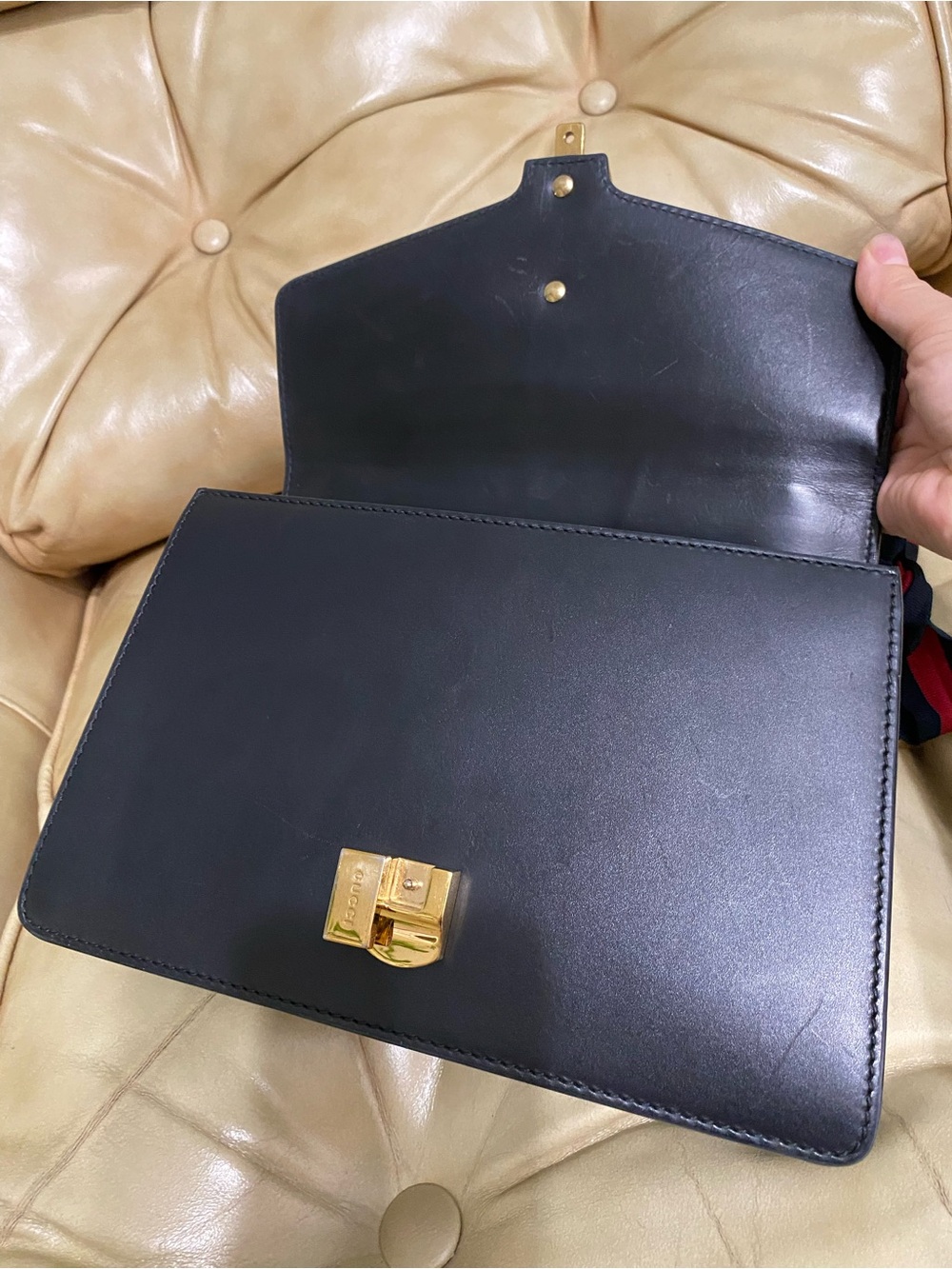 Sale! COA Gucci Sylvie SCUFFS Small Satchel w/Ribbon Strap Black Leather Chain - Picture 13 of 16